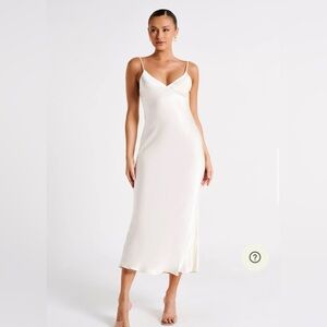 Elegant White Slip Midi Dress with Spaghetti Straps